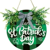 Suizaomo St Patricks Day Decorations Buffalo Plaid Wooden Hanging Door Sign Happy St Patrick’s Day Farmhouse Rustic Door Decoration with Bowknot Greenery for Front Door Home Indoor Outdoor