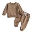 thumbnail image 2 of LYMAYTER 2PCS Toddler Baby Sweatshirt Outfit for Boys Girls 0M-3T Infant Crewneck T-Shirt Top& Drawstring Pants Set Long Sleeve Solid Sweatsuit Set, 2 of 8