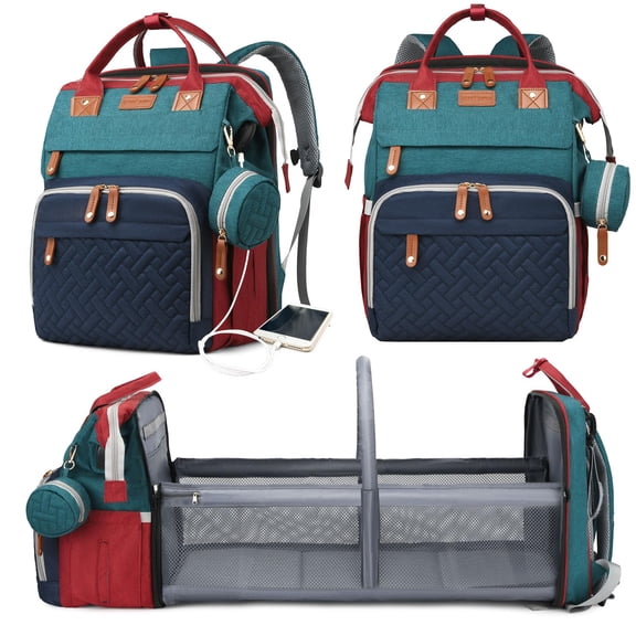 Mochila para pañales Astro Alan Baby con cambiador, color rojo