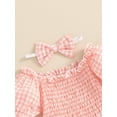 thumbnail image 5 of Bagilaanoe Newborn Baby Girl Summer Rompers Plaid Short Sleeve Off Shoulder Bodysuits + Headband 3M 6M 12M 18M Infant One Piece Jumpsuit, 5 of 7