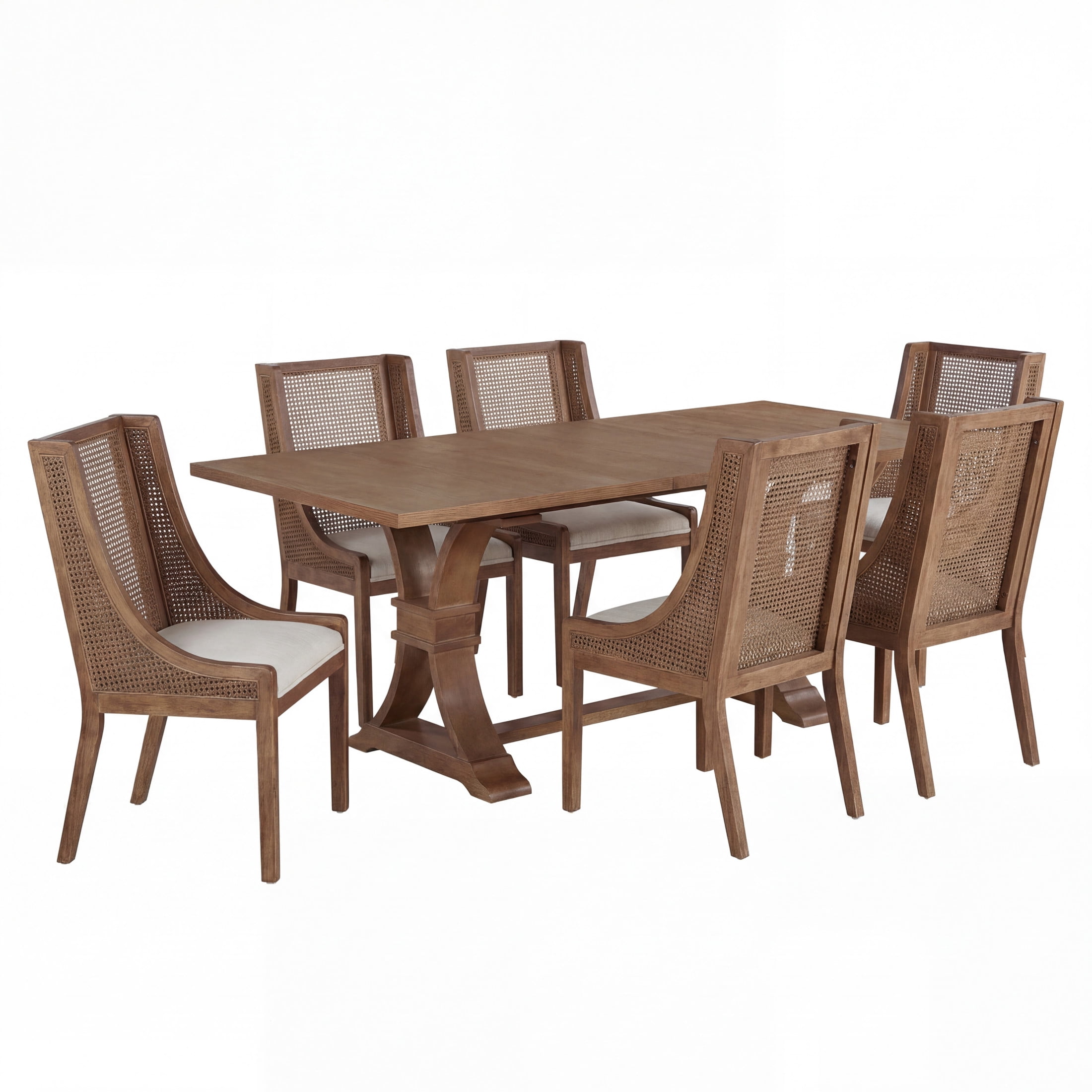 Christopher Knight Home 7PCS French Country Dining Set, Walnut Extendable Table and Cane Back Chairs