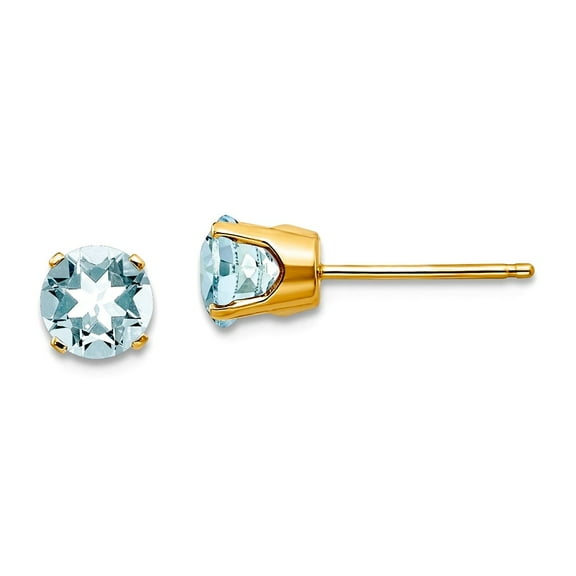 14k Yellow Gold Post Aquamarine Earrings March 5x5mm Wide Stud Earring for Women