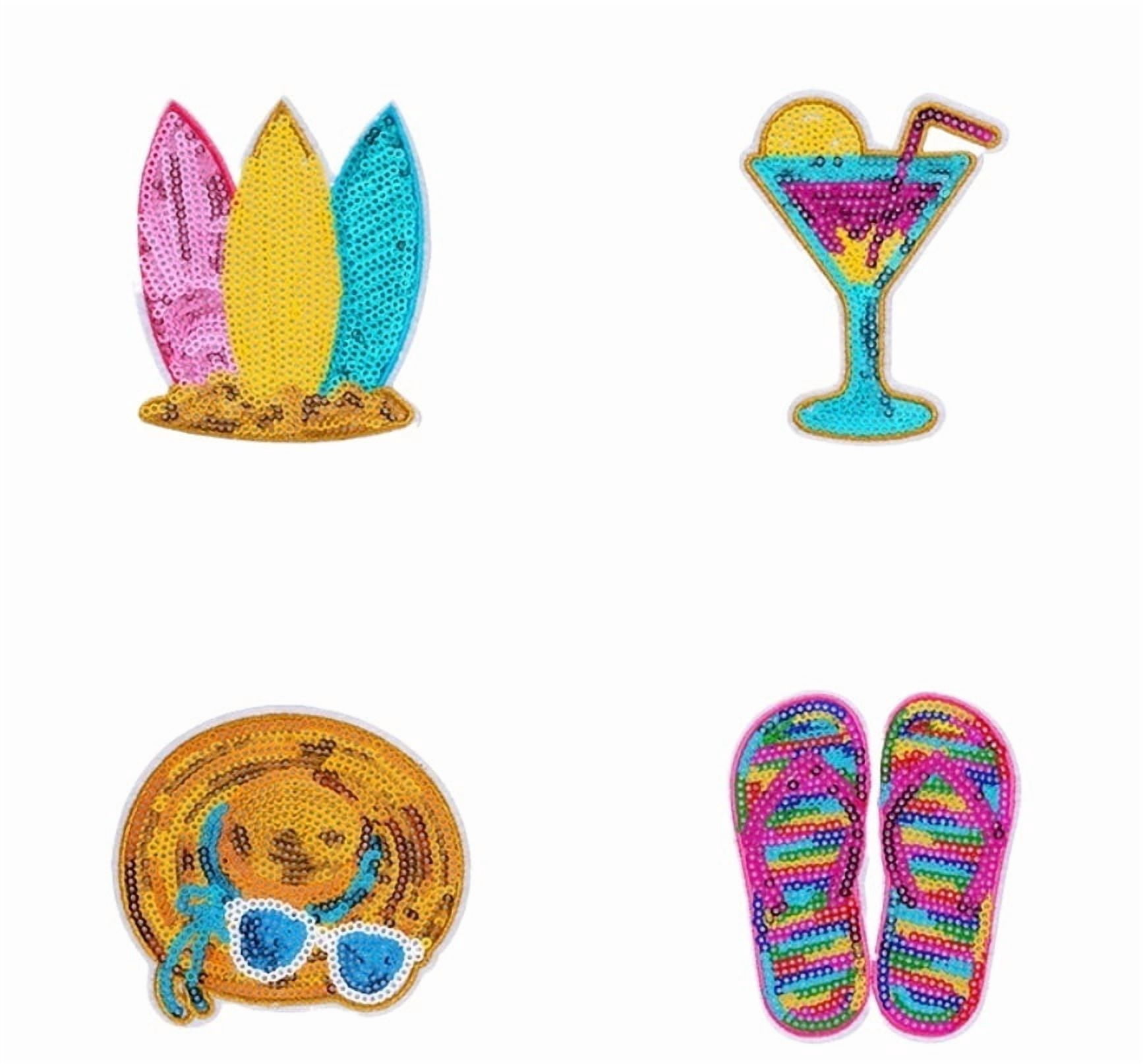 4 pack sequin embroidered summer style computer embroidered sun hat beach coconut tree embroidered cloth patch