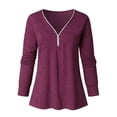 thumbnail image 3 of kayannuo Fall Clothes For Women Women's Solid Long Sleeve T-Shirts Loose Casual Daily Zipper T-shirt Plus Size Purple, 3 of 7