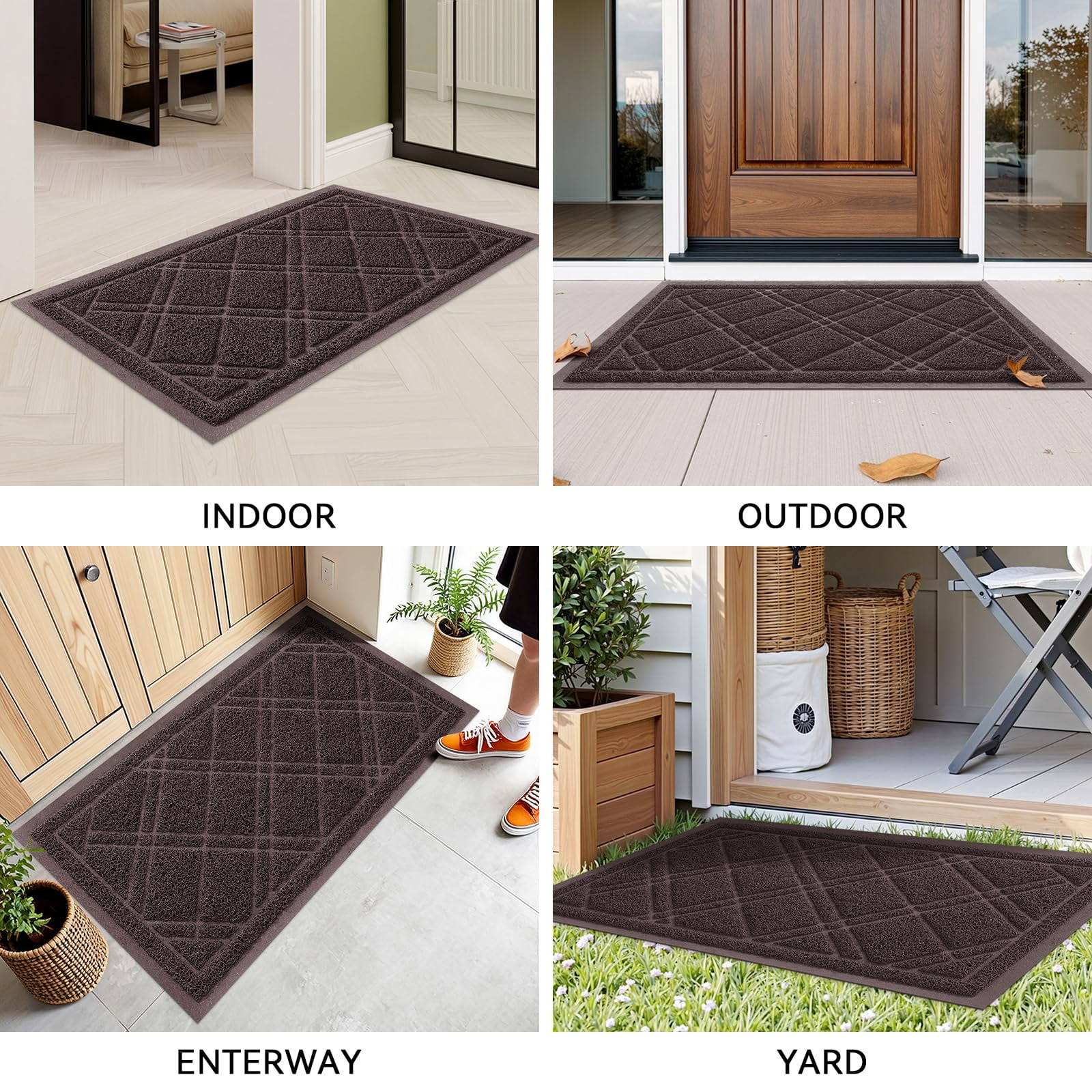 Buganda Door Mat Outside, Heavy Duty Dirt Trapper Doormat, Non Slip Low Profile Mat for Inside, 17"x30", Brown