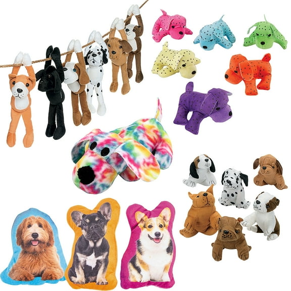 Fun Express Bulk 96 Pieces Stuffed Dog Character Toys & Handouts Assortment Kit