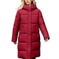 thumbnail image 4 of Breezora Women Stand Collar Long Puffer Jacket Baggy Down Coat With Side Pockets Knee Length Warm Outerwear M Size Red, 4 of 7