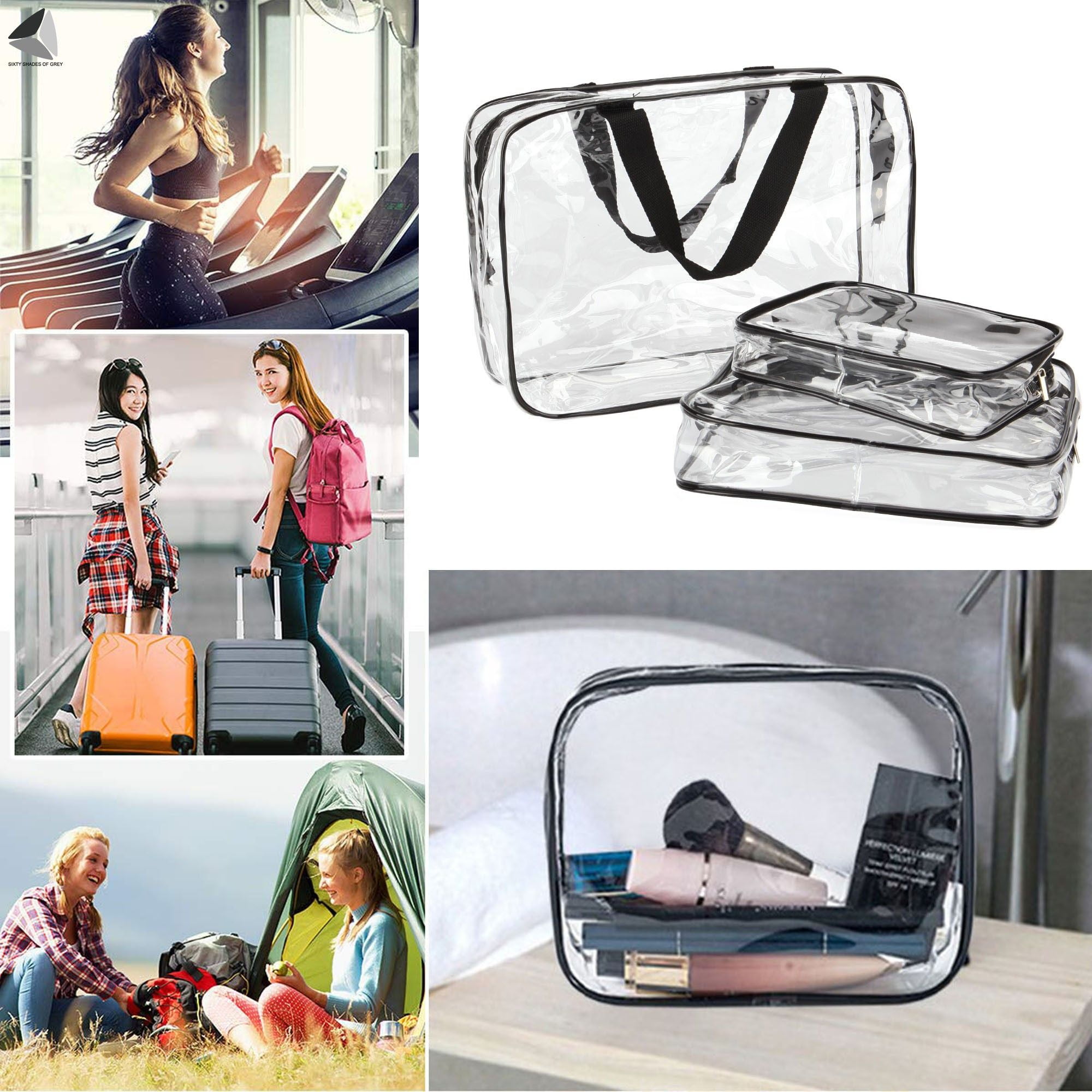 PULLIMORE 2 Packs Clear Makeup Bags PVC Cosmetic Organizer Pouch Portable Travel Toiletry Bag Plastic Airport Airline Handbags