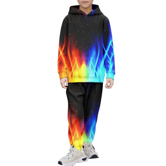 Tween Boys Outfits Colorful Printed Hooded Long Sleeved Pants Set (2 13Y)