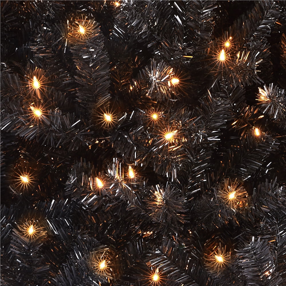 Alden Design Clear Prelit Incandescent Black Hinged Spruce Artificial Christmas Tree, 6'
