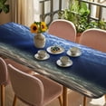 thumbnail image 3 of Navy Blue Ocean Waves Table Cloths for 8 Foot Rectangle Tables, Summer Beach Coastal Abstract Patio Waterproof Elastic Fitted Tablecloths, Washable Rectangular Table Cover for Camping, 3 of 8