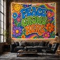 thumbnail image 6 of "PEACE GROWS HERE" Floral Sun Motif with Stars and Rainbows, Whimsical Psychedelic for Retro Art Fans, Floral Wall Decor, Birthday Gift, Tapestry Wall Hanging for Bedroom and Living Room, 6 of 7