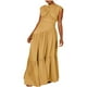 thumbnail image 1 of Sexy Vestido para las Mujeres, Color Sólido sin Mangas Cuello Redondo Plegado Cintura Retracta Tobillo Longitud Maxi Vestido, 1 of 9