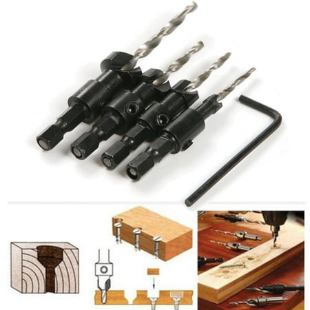 

Kitchen Decor and Supplies 4Pcs Wood Woodworking 5 Flute HSS Countersink Drill Bit Set Carpentry Tool 6-16#
