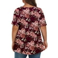 thumbnail image 3 of Fantaslook Plus Size Womens T Shirts V Neck Caseual Tops Short Sleeve Floral Shirts Loose Blouses, 3 of 8