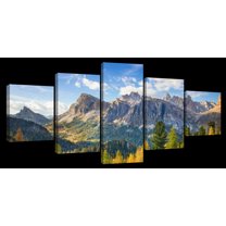 Elephant Stock Dolomites Mountain Range Wall Art - Horizontal Multi Panel Canvas - 5 Pieceliving Room Wall Decor - Photography Nature Multi Panel - Blue And Yellow Decor - 92" x 42"