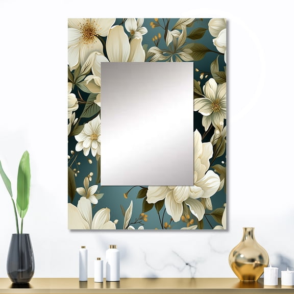 Designart "Verdant Elegance I" Floral Wall Mirror, Printed Green Wall Mirror, Traditional Bathroom Wall Mirror, Decorative Floral Mirror - 24x32 Inch