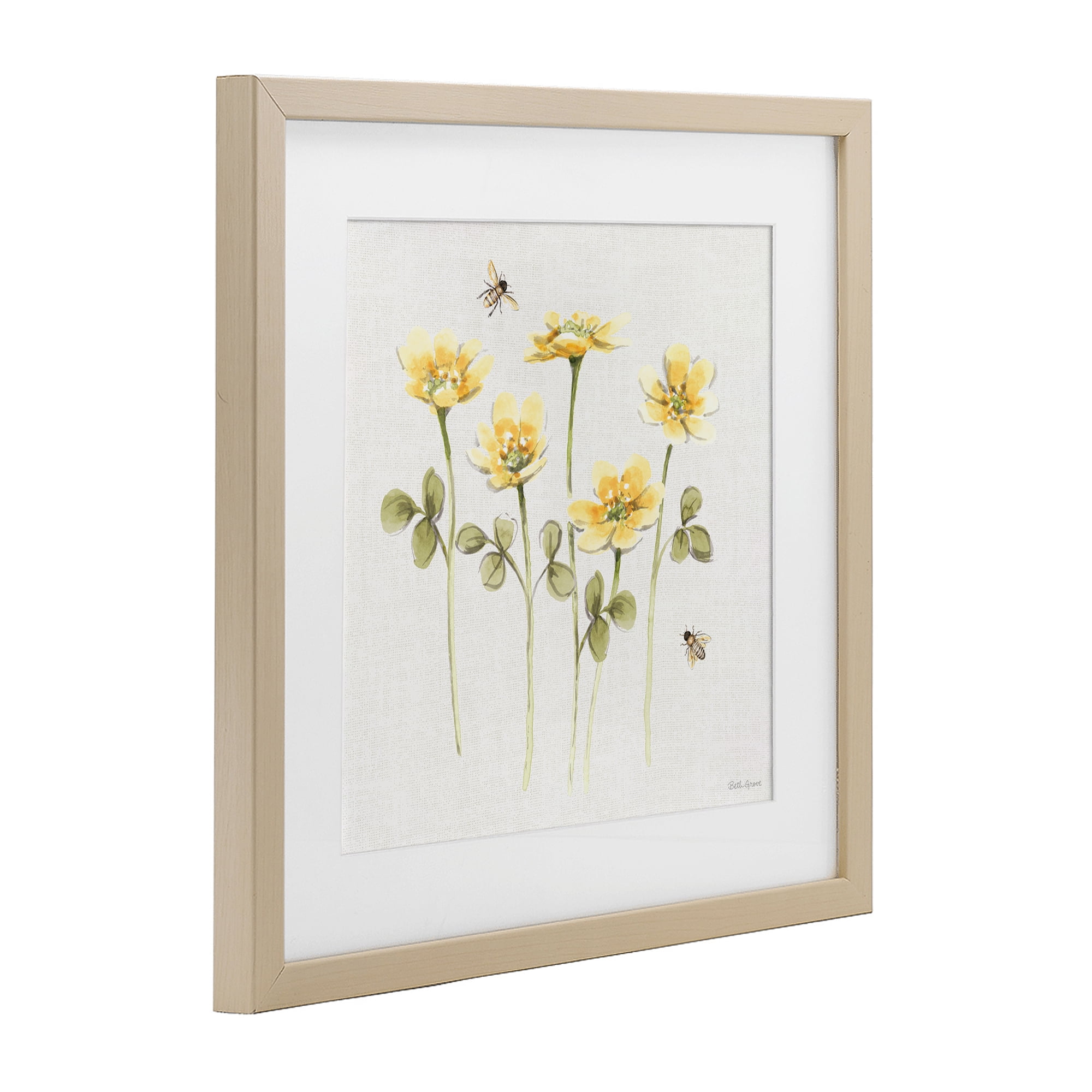 Stupell Industries Sweet Yellow Honey Flowers Birch Framed Print Under Glass, design by Beth Grove