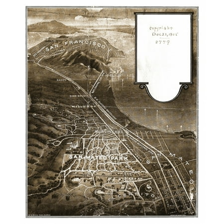 Old Map of San Mateo Park California 1905 San Mateo County Canvas Art -  (24 x (Best Of Burma San Mateo)