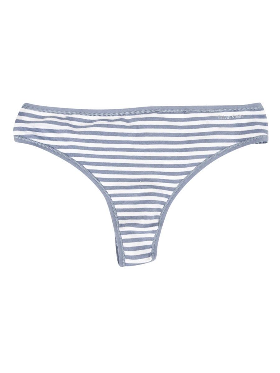 Calvin Klein Women's Cotton Form Thong Underwear (L, Stripe Flint Grey) -  