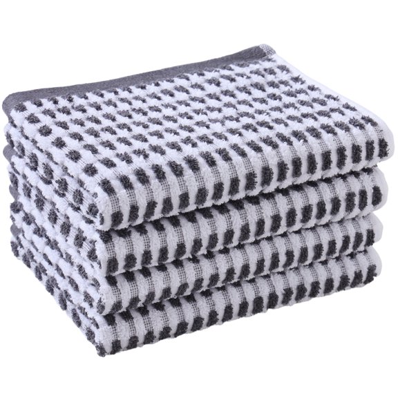Veinchycot 4-Pack Kitchen Towels,100% Cotton Absorbent Dish Towels and Reusable Dishcloths for Drying & Cleaning,16x25 inches,Gray
