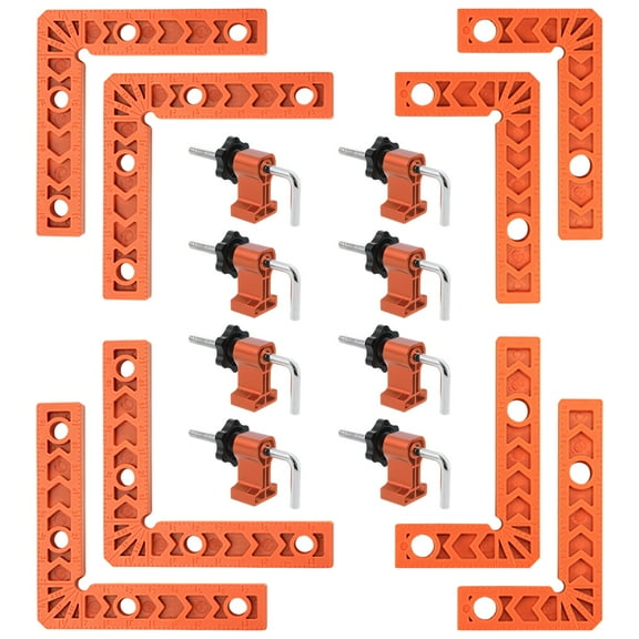 8 Pcs Woodworking Clamping Squares, Right Angle Clamps, 90 Degree Corner Clamps (4-Inch & 3-Inch), Woodworking Tool Kit for Cabinet Making, Picture Frames, Drawer Construction