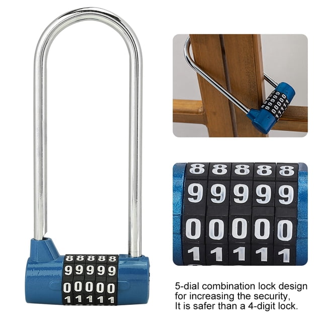 5-Dial Combination Lock, Zinc Alloy U Shape Code Lock for Indoor and Outdoor Use, Cabinet Door Padlock
