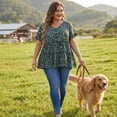 thumbnail image 3 of Blusa de mujer plus size Agnes Orinda, estilo boho, con flores, escote en V, mangas con volantes, blusas tipo babydoll en capas, talla 3X, color verde, 3 of 8
