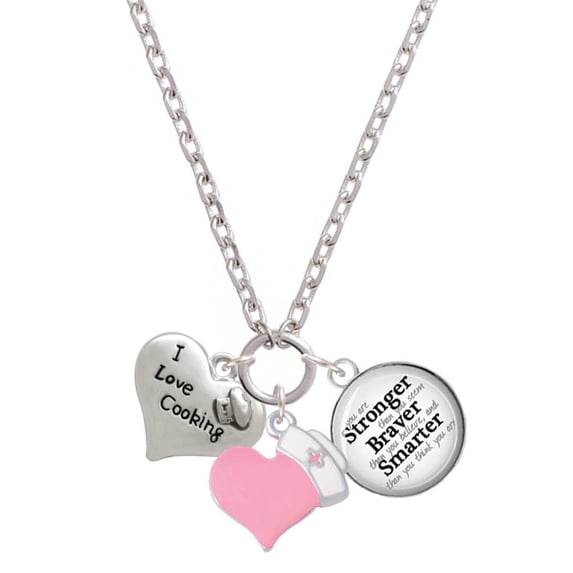 Delight Jewelry Silvertone I love Cooking Heart with Chef Hat - Light Pink Heart Nurse Strong Zoe Necklace