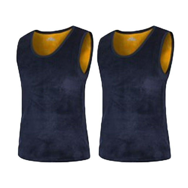 Minnieouse 2 piezas de ropa interior térmica para hombre, chaleco para clima frío sin mangas, Top básico de Color sólido, ropa Base informal cómoda Camisetas Azul oscuro Minnieouse AP013331-05
