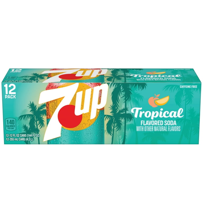 7UP Tropical Lemon Lime Mango Peach Soda, 12 fl oz Can, 12 Pack