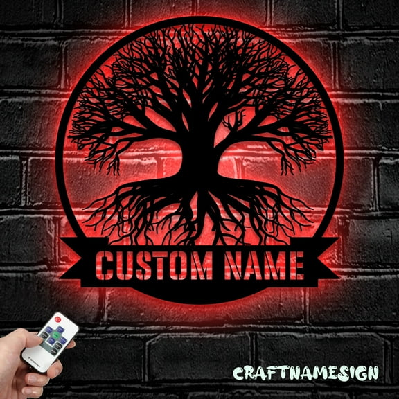 Craftnamesign Custom Tree Of Life Metal Wall Art LED Light, Custom Family Name Sign, Home Decor
