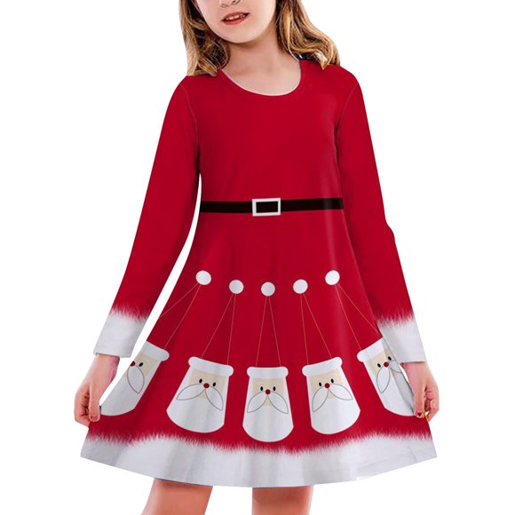 Kids Toddler Girls Christmas Trees Deer Print Christmas Long Sleeve Party Dress Christmas Girls Dresses Size 10-12 Summer Christmas Girls Dresses Size 7-8 Fall Christmas Girls Dresses Size 14-16 Party
