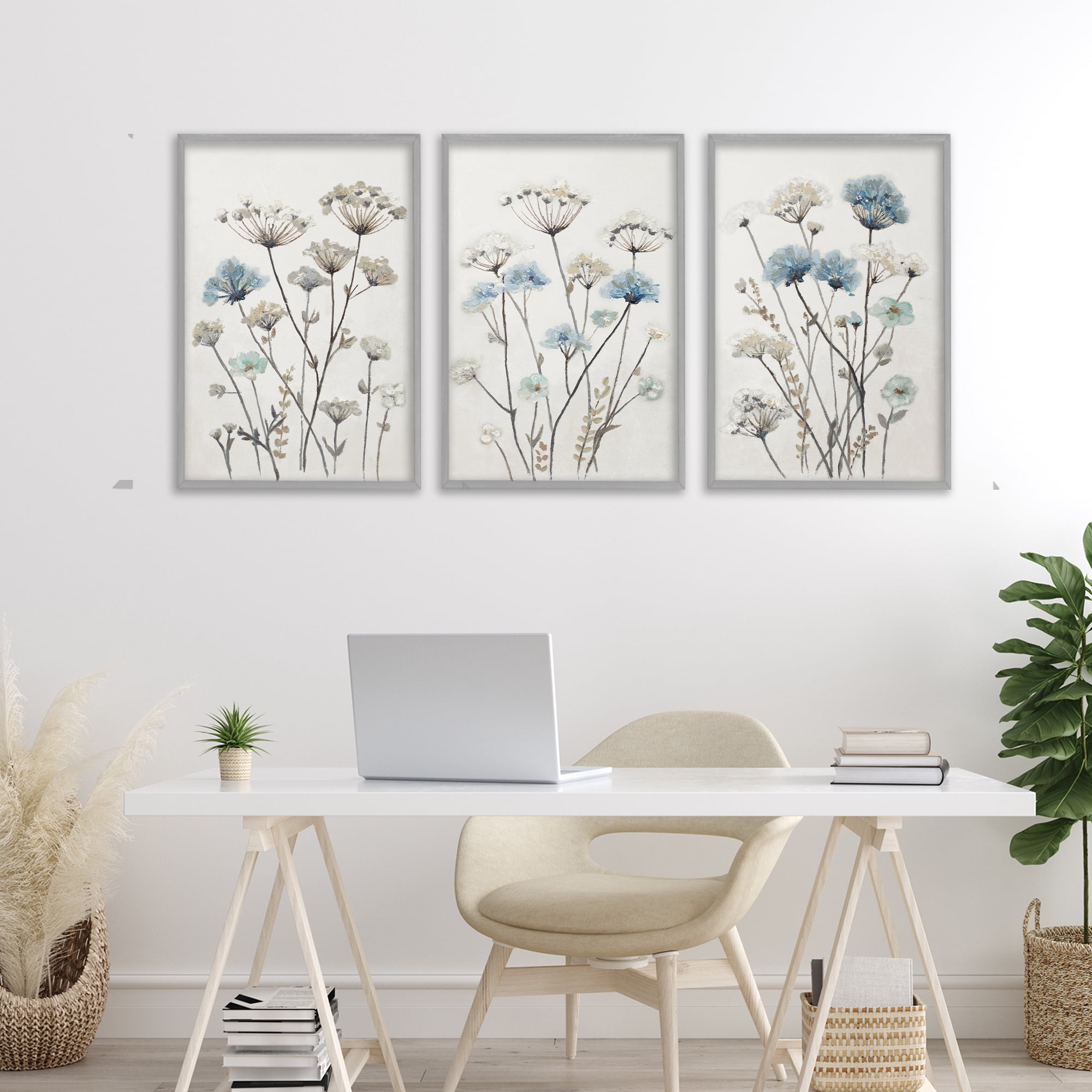 Stupell Industries Neutral & Blue Garden 3 Piece Gray Framed Floater Canvas Set, design by Patricia Pinto