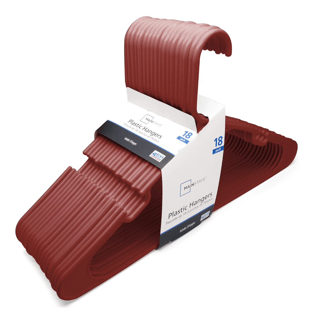 Mainstays Collegiate Clothing Hangers, 18 Count, Red Engine, Durable Plastic
