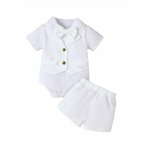 Okgogo Baby Boys' Baptism 2-Piece Set Vest - Onesie,Removable Bow & Shorts, Perfect for Little Gentlemen