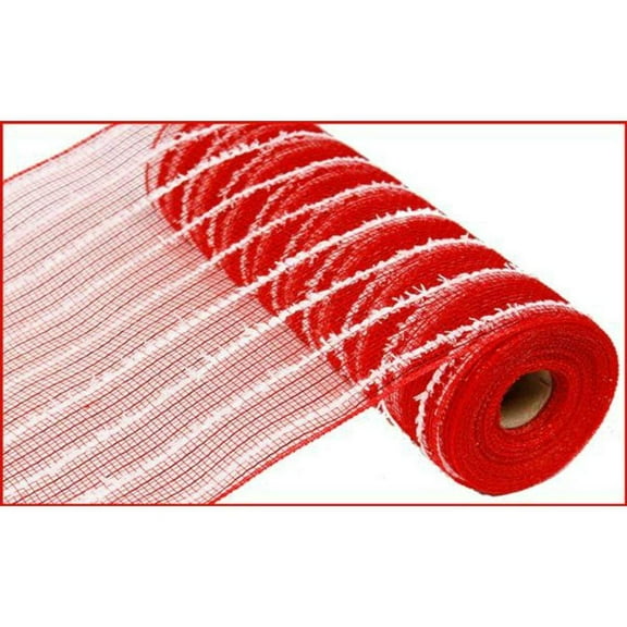 10" Snowdrift Deco Mesh Ribbon: Red Foil  White (10 Yards)