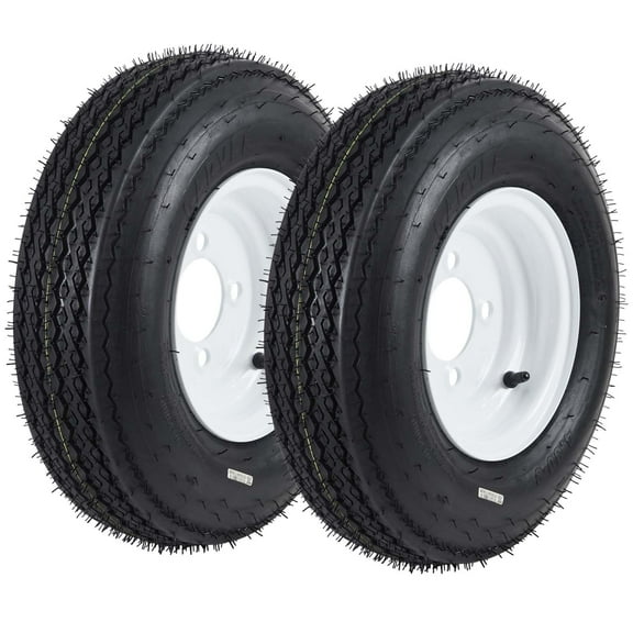 4.80-8 4.80x8 480-8 Trailer Tire and Wheel Assembly, Heavy-Duty Load Range C 6PR, 4 Lug on 4" White Modular Wheel, 8 Inch Tires for Utility/Boat/Camper Trailers, Set of 2