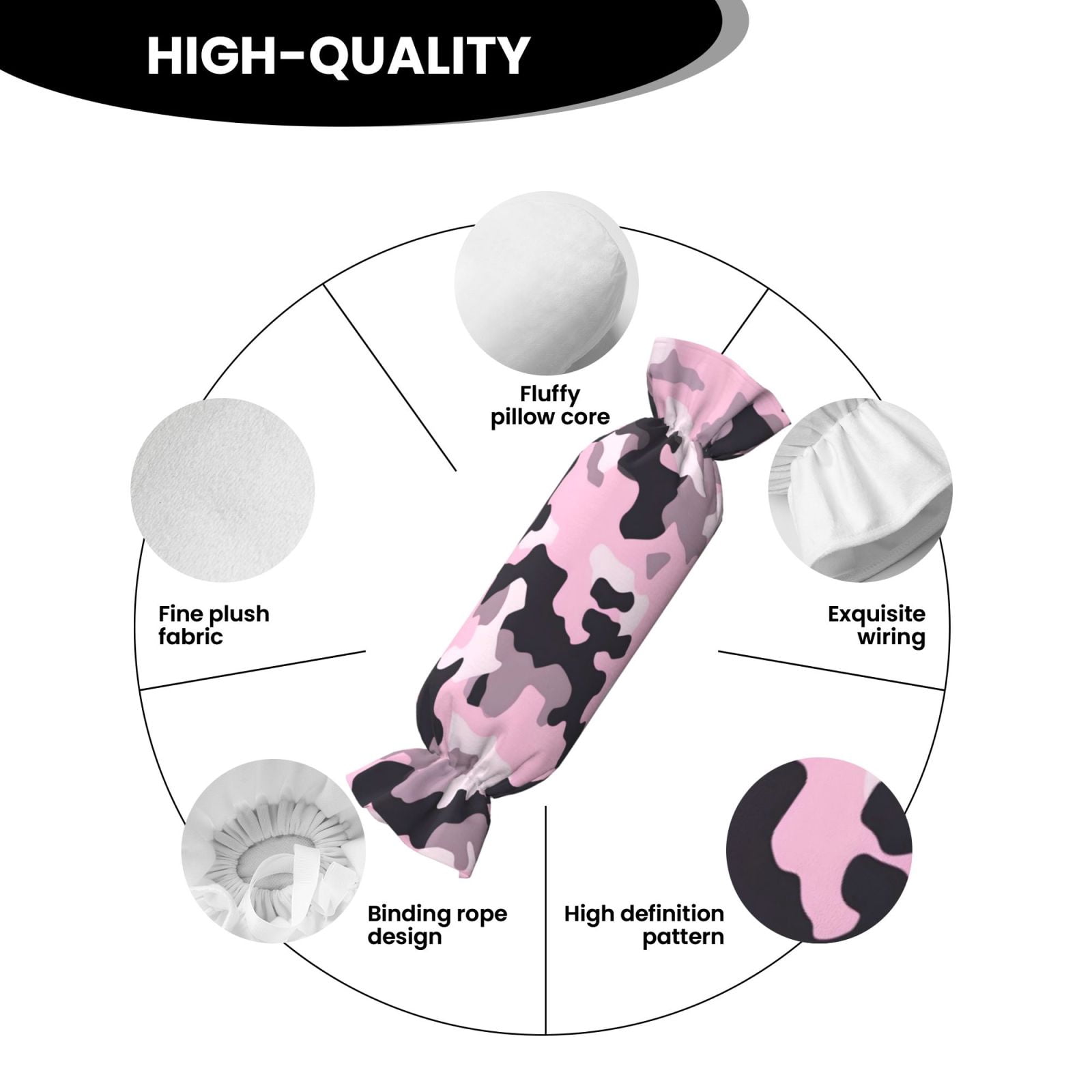 Candy Throw Pillow Travel Cervical Pillow Cylindrical Neck Body Cushion With Insert For Bed Couch Home Decor 9.8x24.4in Texture Military Camouflage Pattern Abstract Pink_4