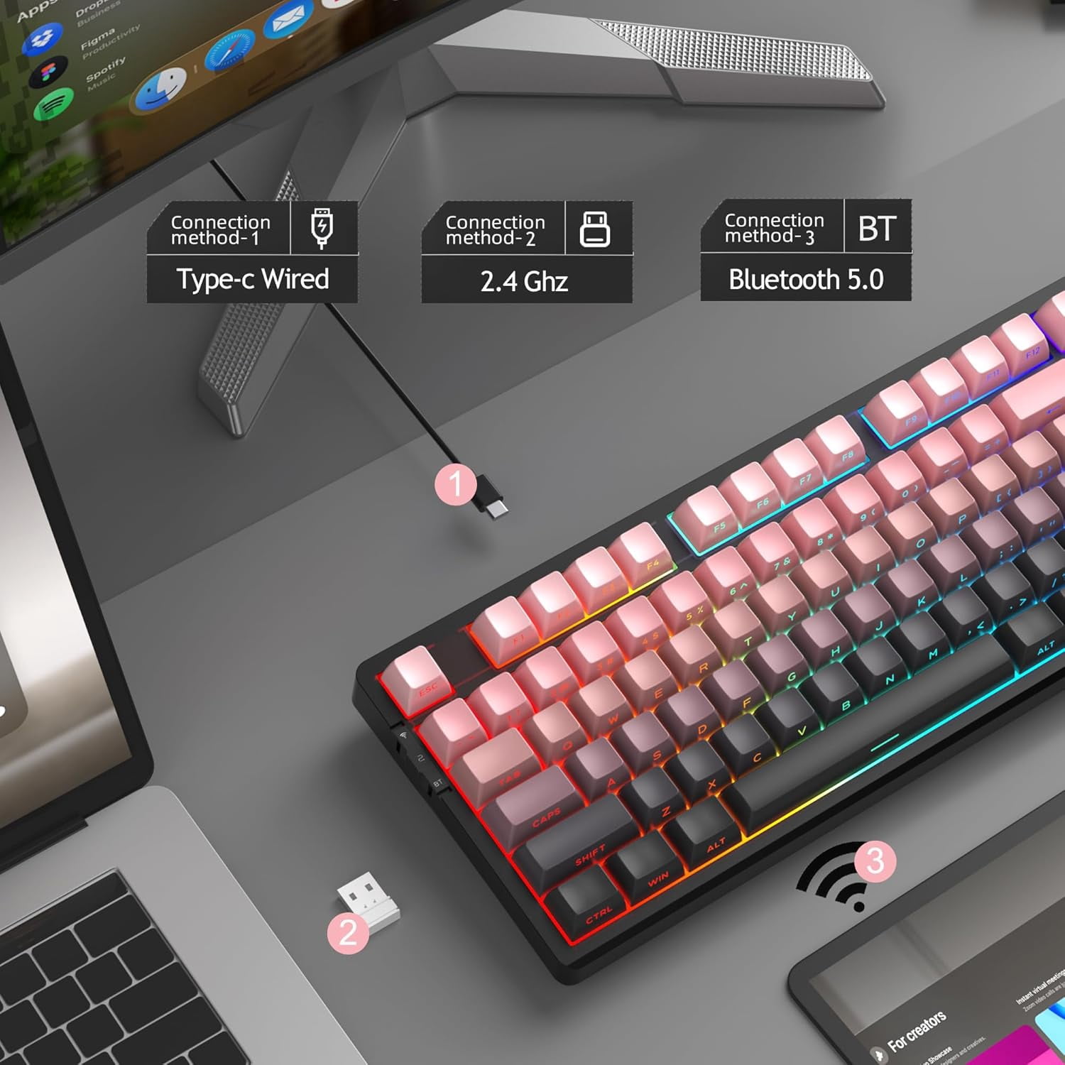 MageGee LIGHT87 Wireless Creamy Keyboard, Gasket Structure, RGB Backlit, 2.4G/USB-C/BT5.0 Hot Swappable 8000mAh Battery