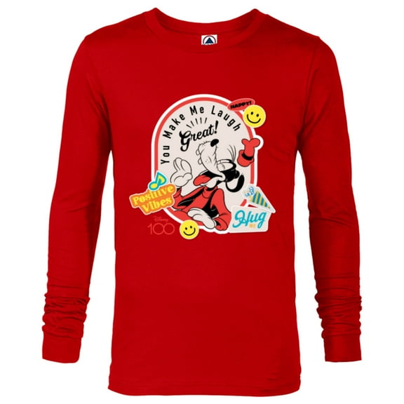 Disney 100 Goofy You Make Me Laugh Happy Faces Stickers D100 - Long Sleeve T-Shirt for Men - Customized-New Red