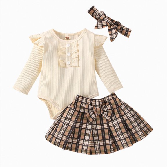 HCNTES Baby Girl Clothes Winter Toddler Girls Clothes Fall Winter Outfit Sets, Baby Girl Ruffle Sleeve Crew Neck Solid Stretch 12 18 24 Months 2T 3T 4T 2 Pcs Party Wear