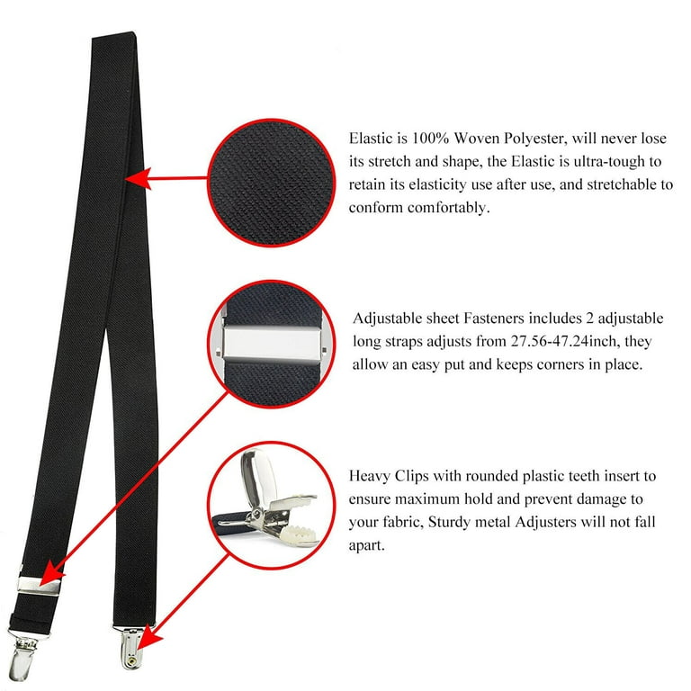 Adjustable Bed Fitted Sheet Straps Suspenders 27.56 Belt Gripper Fastener  Clips