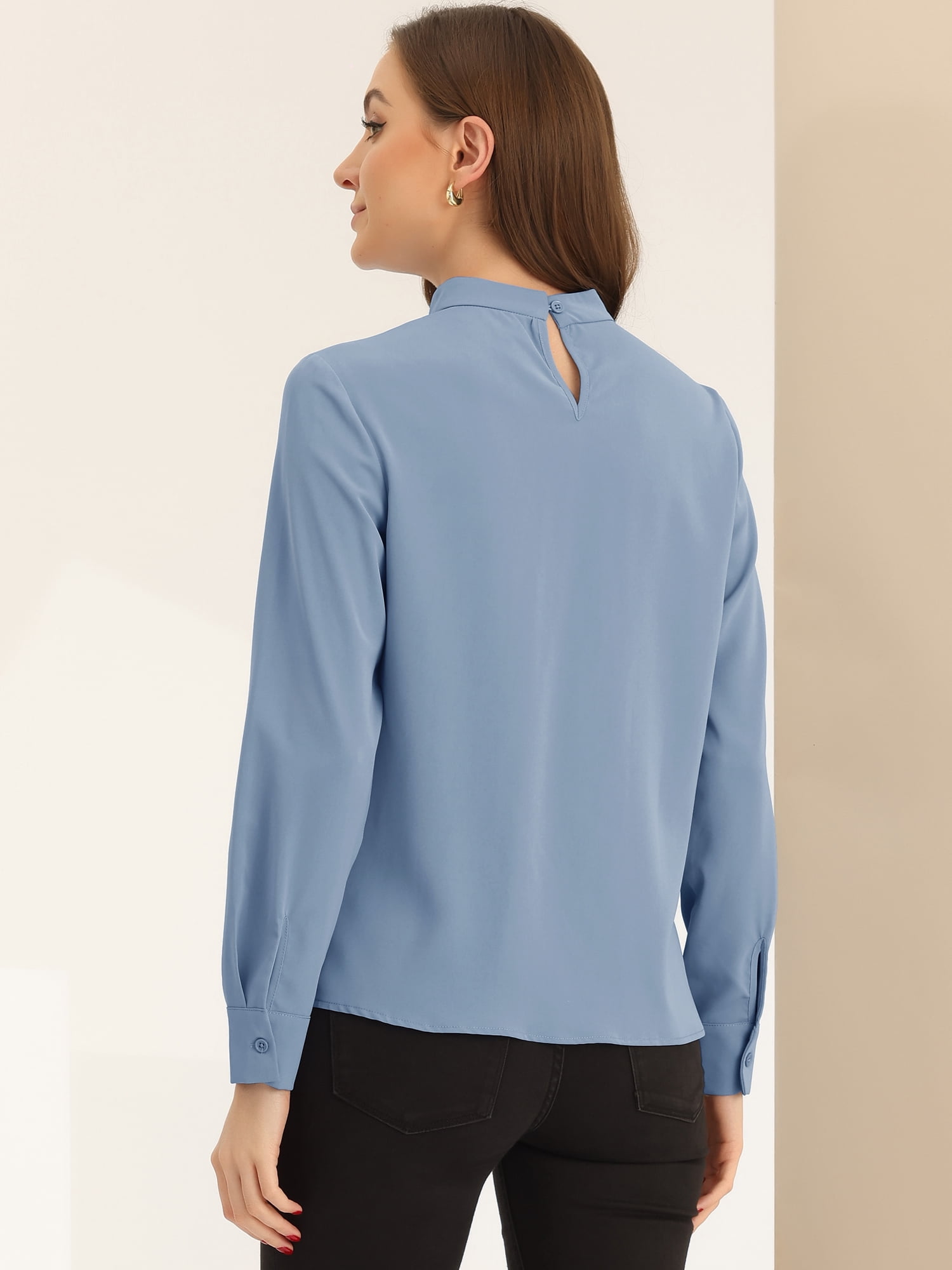 DARING DIVA Chiffon Blouse for Women's Long Sleeve Work Shirt S Grey Blue