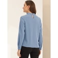 thumbnail image 3 of Unique Bargains Stand Collar Chiffon Blouse for Women's Long Sleeve Work Shirt L Grey Blue, 3 of 6