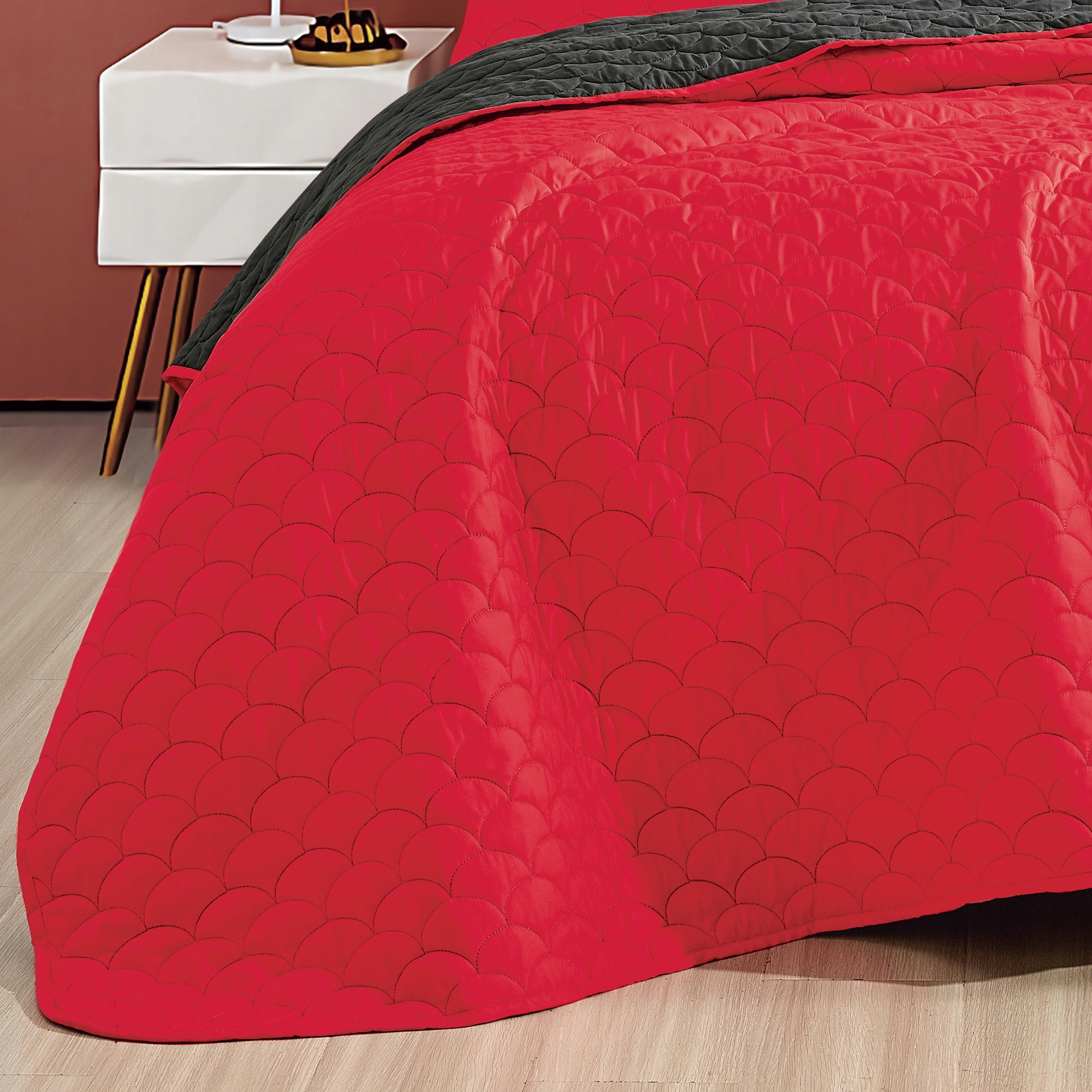 Evjk 3-Piece Decorative Lightweight Bedspread Set – Durable, Microfiber with Decorative Solid, QUEEN