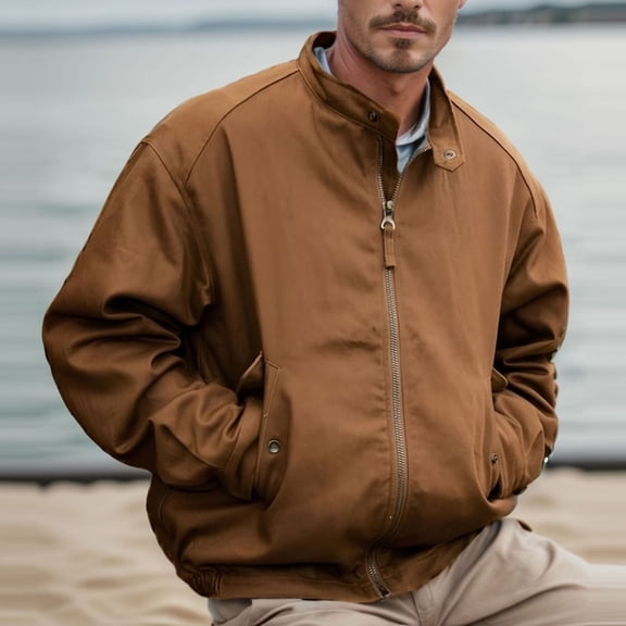 Pejock Men's Casual Coat - Solid Color Button-Front Lightweight Jacket, Long Sleeve Polyester Outerwear with Pockets for Daily Fall Winter Wear