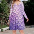 thumbnail image 2 of Purple Mermaid Scales Long Sleeve Dresses For Women Vintage Elegant Party Dress Oversized V-neck Dress S-8XL, 2 of 7
