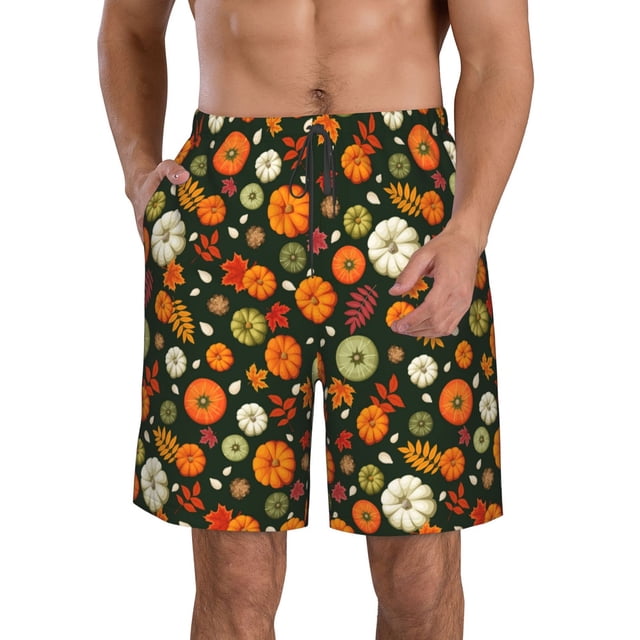 Goofa Harvest Pumpkins Printed Mens Swim Trunks Summer Quick Dry Short Beach Swimwear Bathing Suits-Small