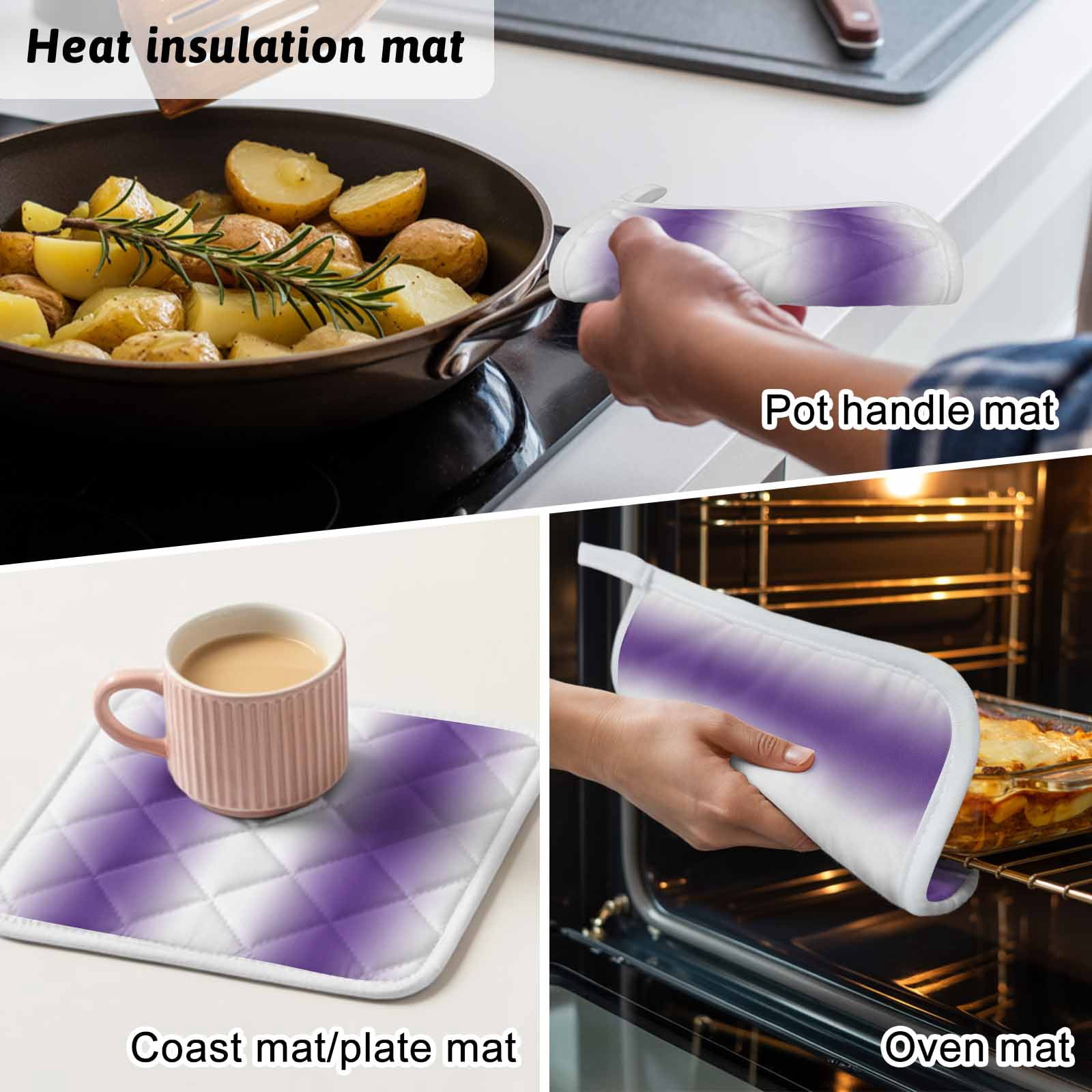Purple White Ombre Pot Holders for Kitchen Heatproof Potholder, 5 Pack Modern Abstract Art Farmhouse Gradient Hot Pads Multipurpose Oven Pads Cloth Potholders Trivet for Cooking Baking